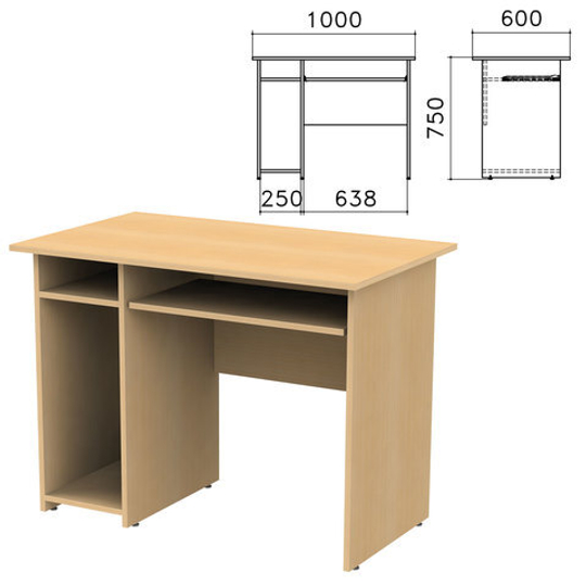 Стол компьютерный "Канц", 1000х600х750, с тумбой, цвет бук невский, СК24.10