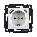 Розетка штепсельная SCHUKO 16A/250 В с USB A+C 20W, белый Kollinger REA-004WH для Aspekt, Eleganz, Reflex