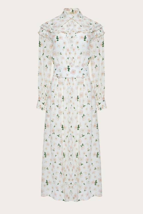 ПЛАТЬЕ-МИДИ ИЗ МОЛОЧНОГО ШЕЛКА С АВТОРСКИМ ПРИНТОМ