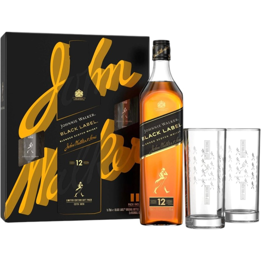 Виски Johnnie Walker Black Label 0,75 л. В подарочной упаковке с 2 стаканами