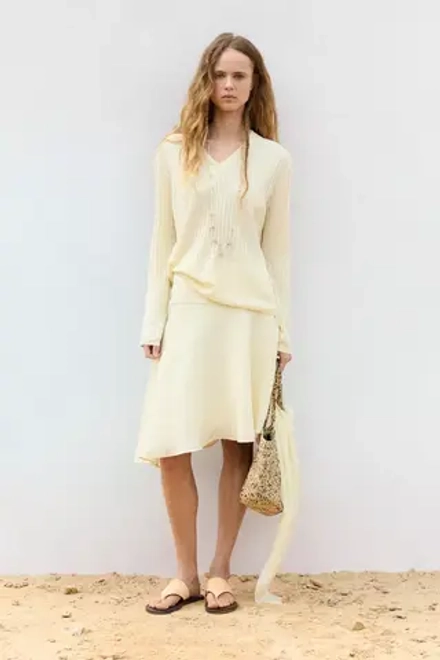 Massimo Dutti Струящаяся асимметричная юбка миди, золотой