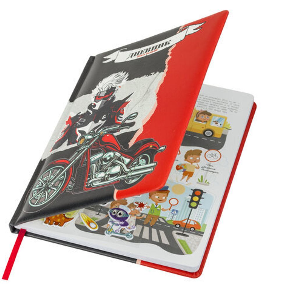 Дневник 1-4 класс 48 л., кожзам (твердая с поролоном), печать, наклейки, ЮНЛАНДИЯ, "Аниме Байк", 106945