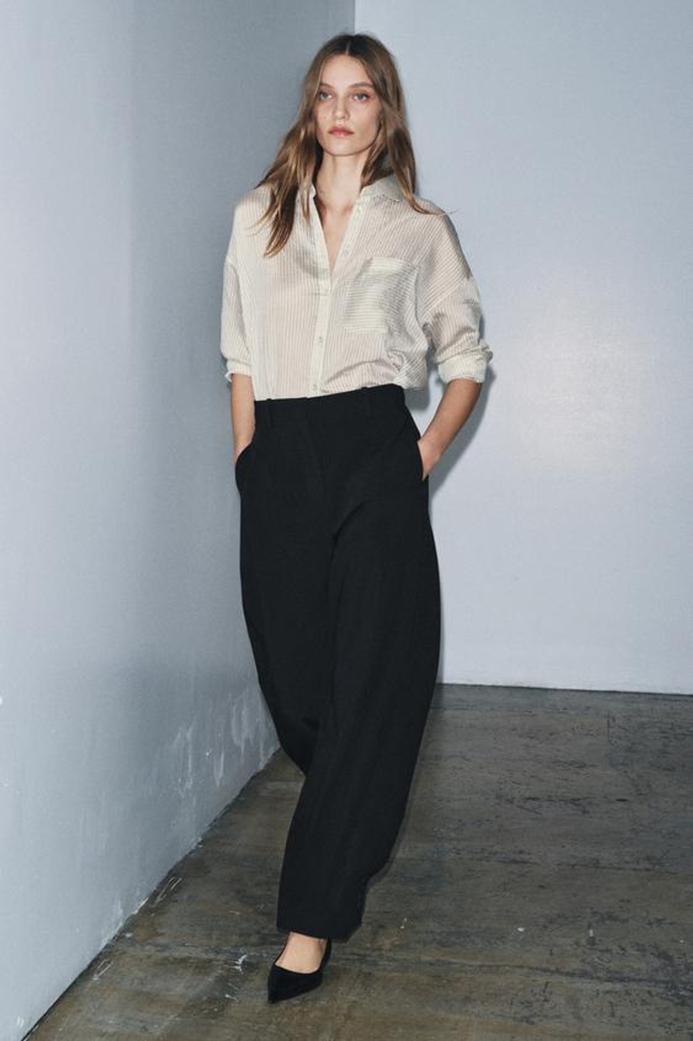 ZARA БРЮКИ БАЛЛОН С ПУГОВИЦАМИ — ZW COLLECTION, ЧЕРНЫЙ