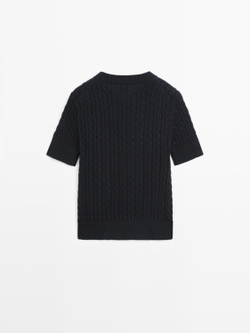 Massimo Dutti Джемпер крупной вязки с короткими рукавами, темно-синий