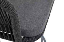 "Марсель" стул барный плетеный из роупа, каркас из стали серый (RAL7022) муар, роуп темно-серый круглый, ткань темно-серая 027