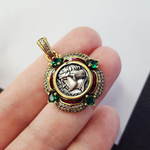 Подвеска, латунь чистая с серебрением, ювелирное стекло, монета, р-р 29 мм, штучно