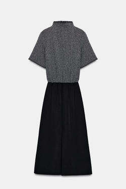 ZARA КОМБИНИРОВАННОЕ ПЛАТЬЕ МИДИ, МЯГКИЙ СЕРЫЙ