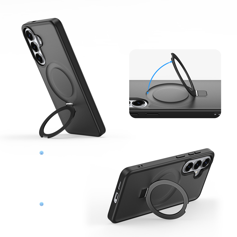 Матовый черный чехол с MagSafe для Samsung Galaxy S26, серия Yind Series Case от Dux Ducis (версия с магнитной откидной подставкой)