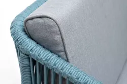 "Канны" кресло плетеное из роупа, каркас алюминий светло-серый (RAL7035) муар, роуп бирюзовый круглый, ткань светло-серая