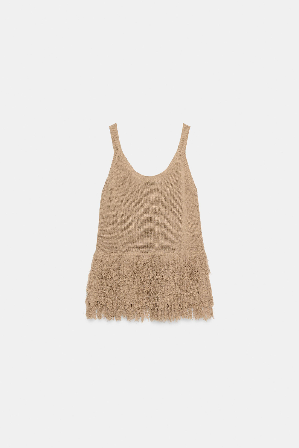 ZARA ТРИКОТАЖНЫЙ ТОП С БАХРОМОЙ, ЦВЕТ ПРЯЖИ