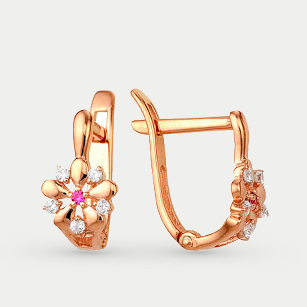 Серьги детские с фианитами из розового золота 585 пробы (арт. 36000401)