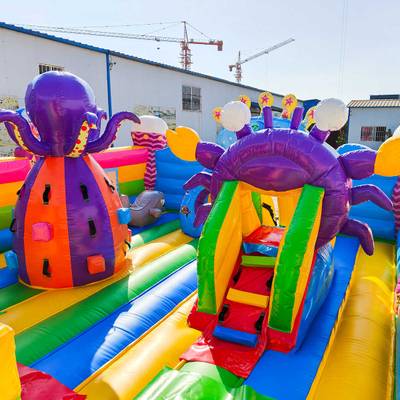 Коммерческий надувной батут с горкой «В гостях у моря 2»  10*6*6,1 м.