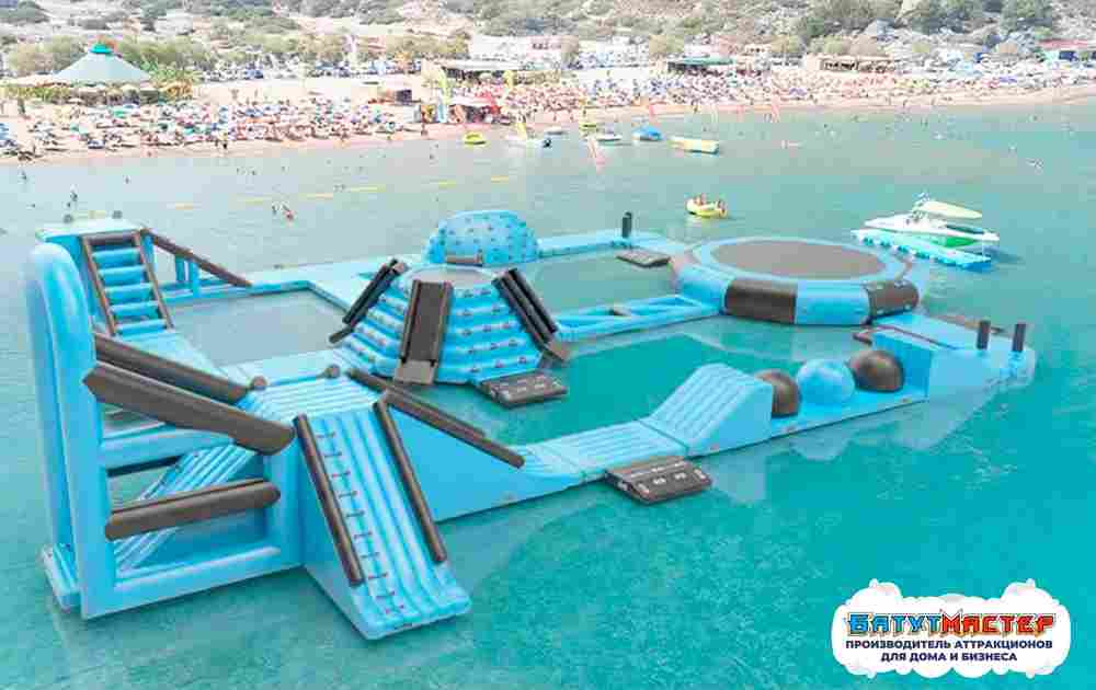 Коммерческий надувной аквапарк для бизнеса «Синий шторм» 33×30×5 м