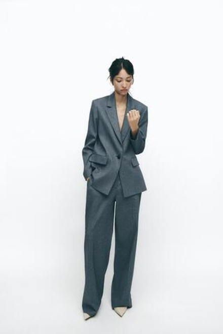 ZARA БЛЕЙЗЕР ПРЯМОГО КРОЯ С ПОДПЛЕЧНИКАМИ, СИНИЙ/ИНДИГО