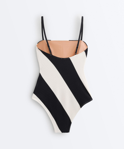 OYSHO Купальник-бандо из пике в диагональную полоску, черный