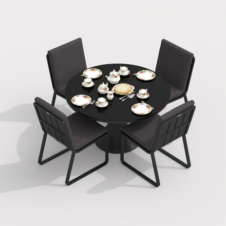 Обеденная группа Ideal Patio ДИВА ГИРА  каркас карбон, стол стекло диа 110, ткань антрацит