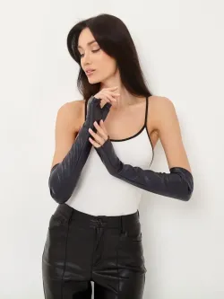 Перчатки длинные без пальцев кожаные