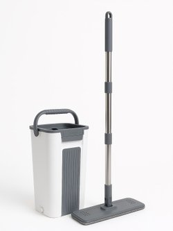 Ведро для мытья полов 5+5л с отжимом на защелках шваброй+2 насадки в комплекте