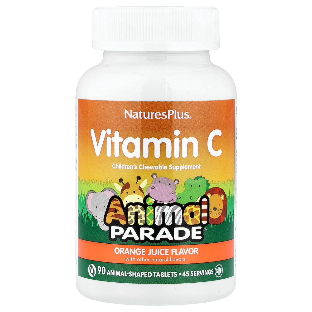 NaturesPlus, Animal Parade®, витамин C, со вкусом апельсинового сока, 90 таблеток в форме животных