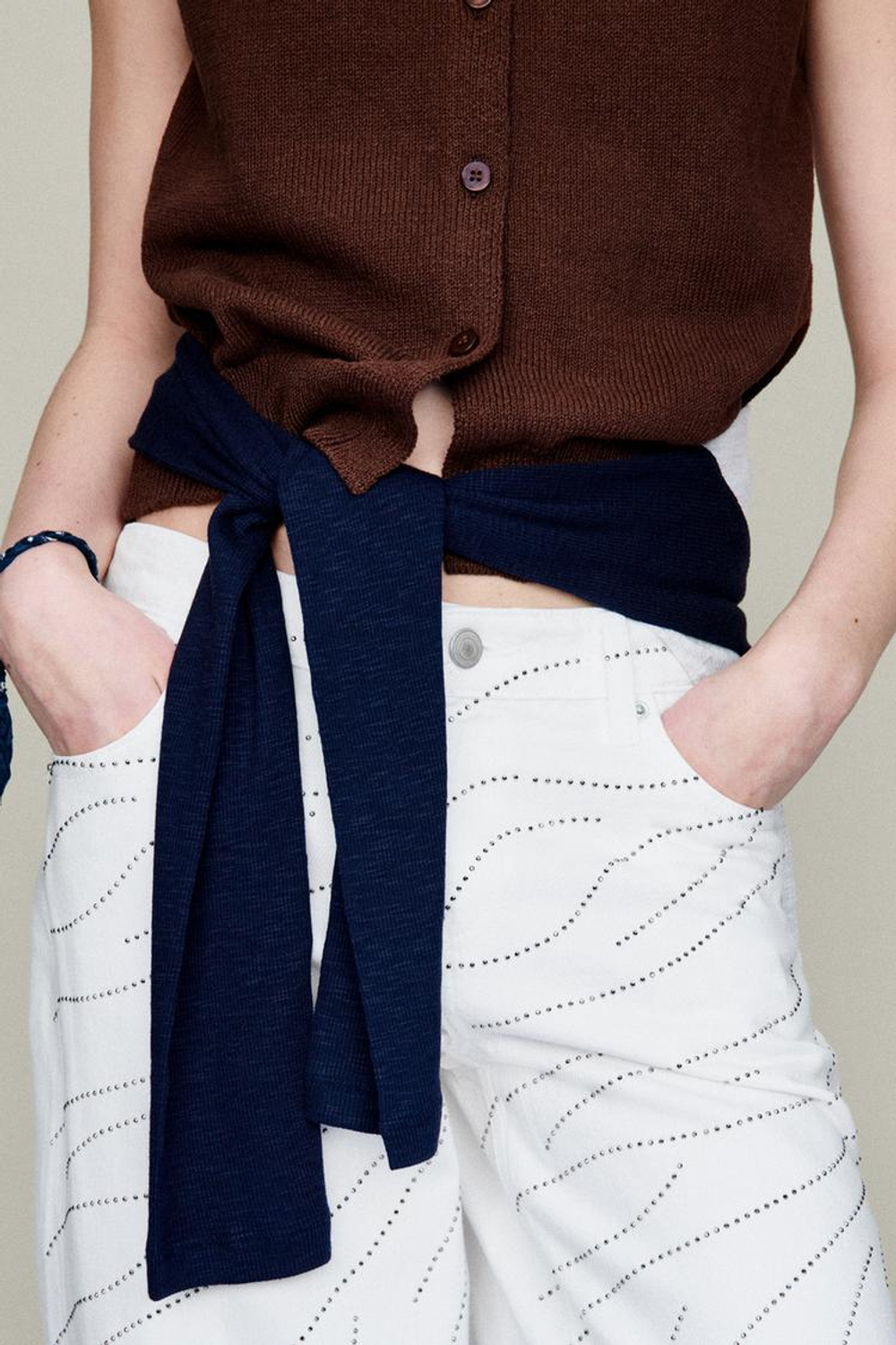 ZARA ДЖИНСЫ WIDE LEG СО СТРАЗАМИ И ЗВЕЗДАМИ, БЕЛЫЙ