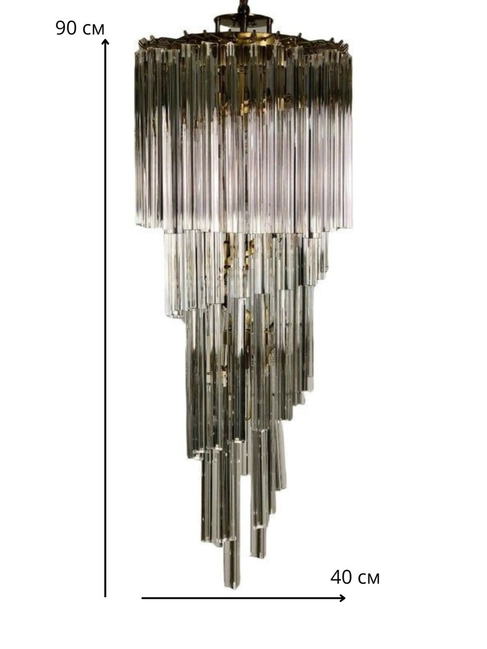 Эффектная подвесная люстра с каскадом вытянутых стеклянных подвесок в дымчатом оттенке.