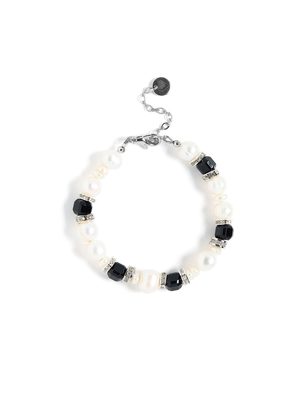 Браслет "Pearl charm" с черным агатом Silver
