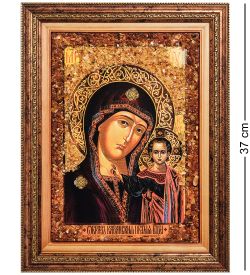 AMB-01/ 4 Икона Божией Матери «Казанская» (с янтарной крошкой) пласт.рамка H-37см
