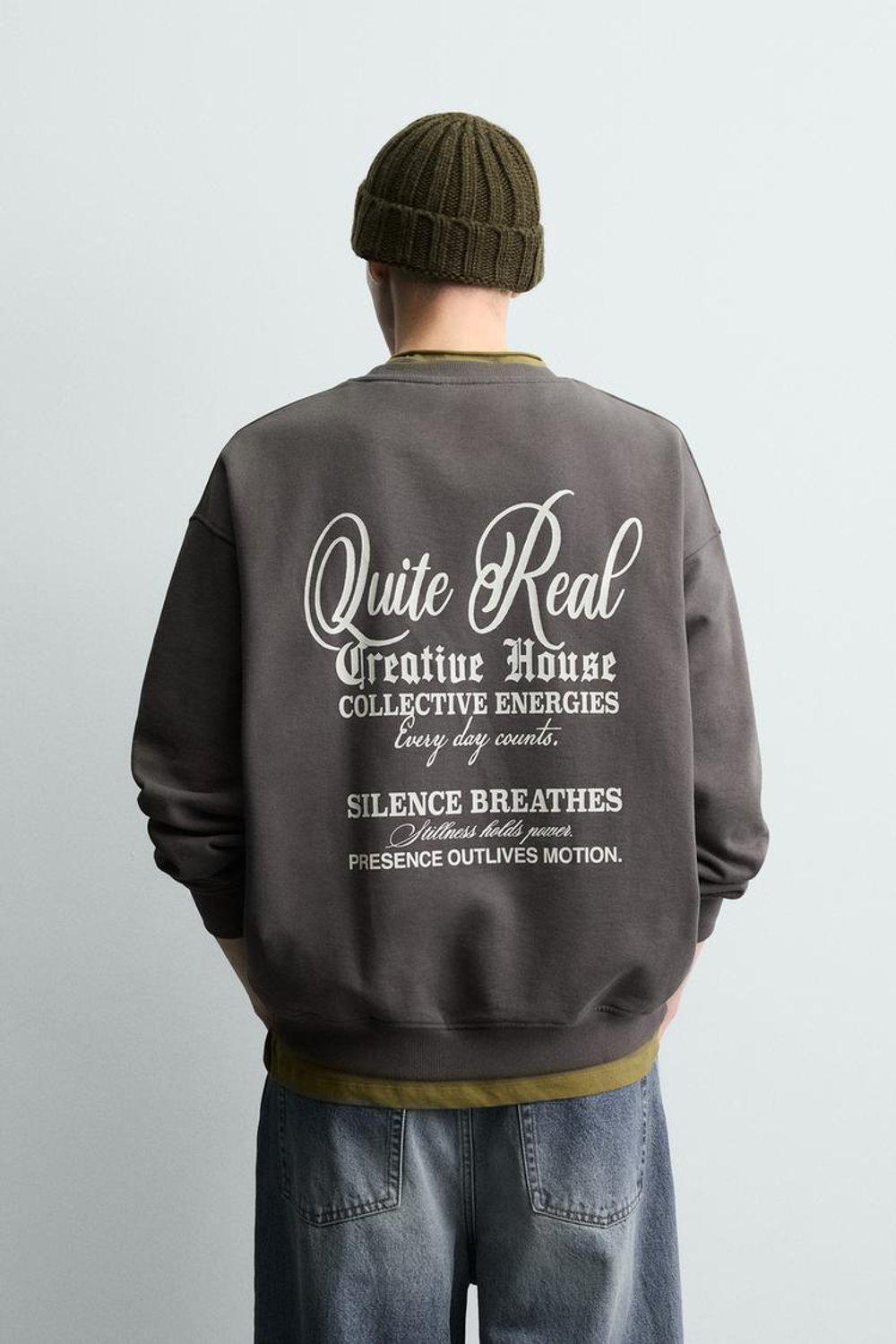 ZARA ТОЛСТОВКА С КРУГЛЫМ ВЫРЕЗОМ И ПРИНТОМ, АНТРАЦИТОВО-СЕРЫЙ