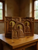 Освященная Икона Пантелеймона Целителя 12х9 см из дуба