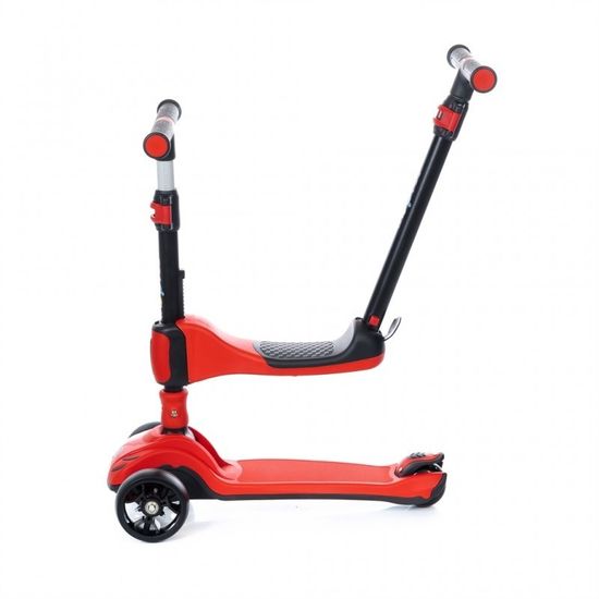 Самокат-беговел 3 в 1 Scooter Micar Transformer складной со светящимися колесами, сиденьем и родительской ручкой черно-красный