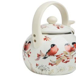 ЧАЙНИК AGNESS ЭМАЛИРОВАННЫЙ СО СВИСТКОМ СЕРИЯ "СНЕГИРИ", 2,2Л, ИНДУКЦИОННОЕ ДНО