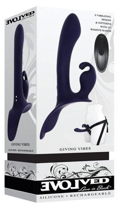 Женский страпон с вибрацией Giving Vibes (Цвет: синий)