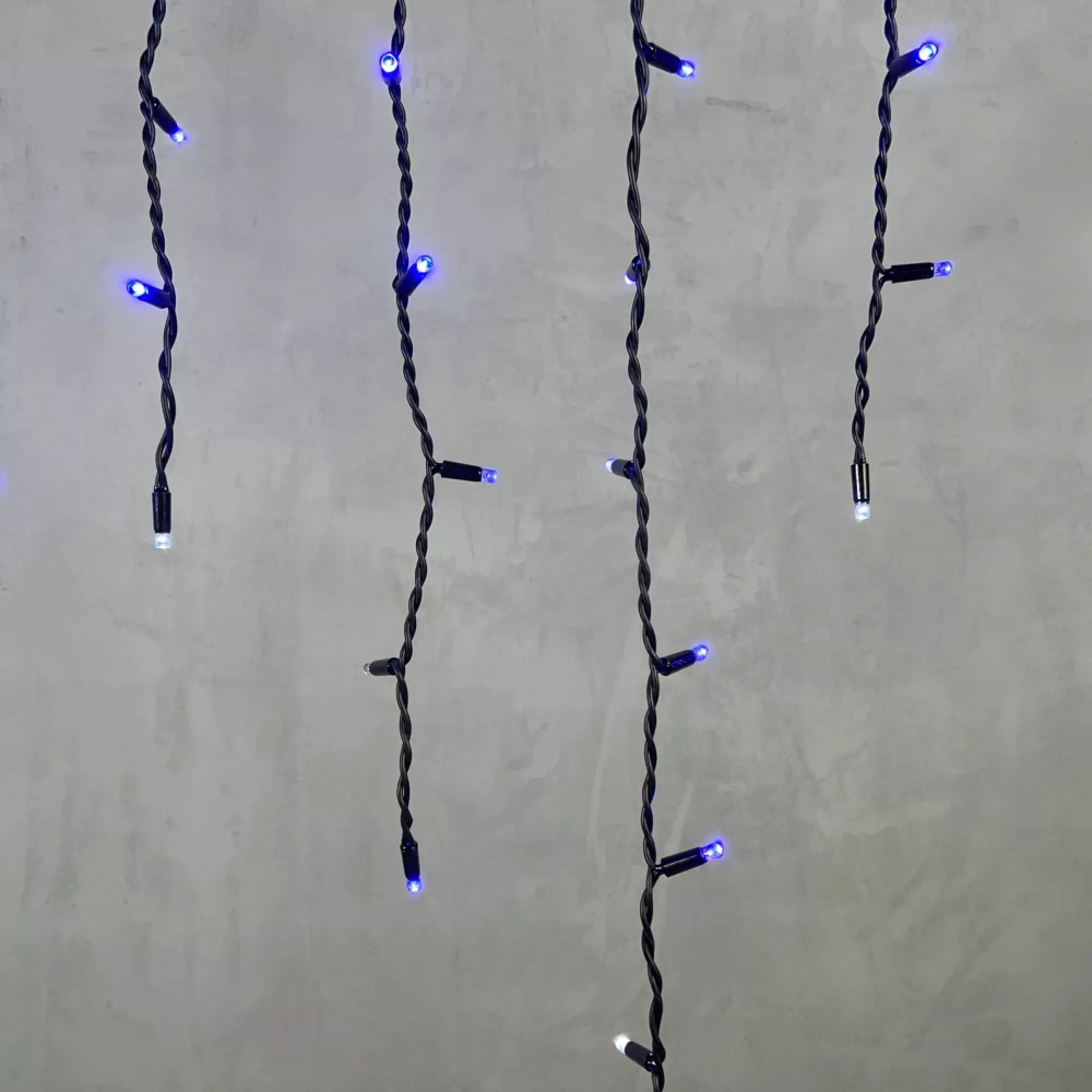 Светодиодная бахрома с колпачком 3,2*0,9 м., 168 синих LED ламп, мерцание, каучуковый черный провод, LTC (LL168BLW-1-2B)