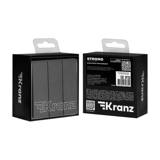 Выключатель STRONG 3 кл 10А с/у графит KRANZ