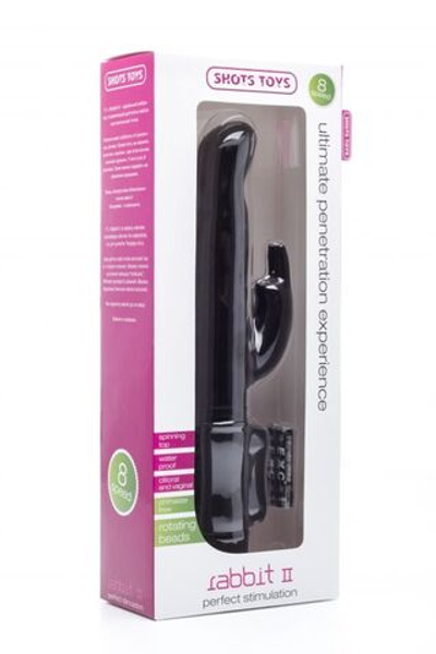 Чёрный вибратор Rabbit II с клиторальным отростком - 22,8 см. (Цвет: черный)