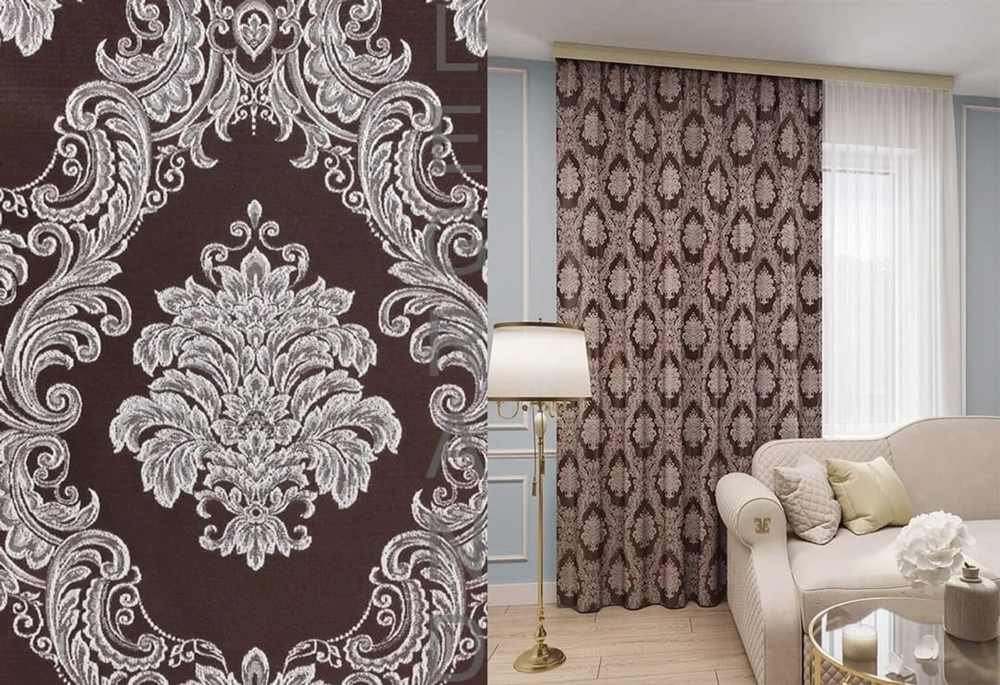 💠 Портьерная жаккардовая ткань "Классика" с лёгким атласным блеском