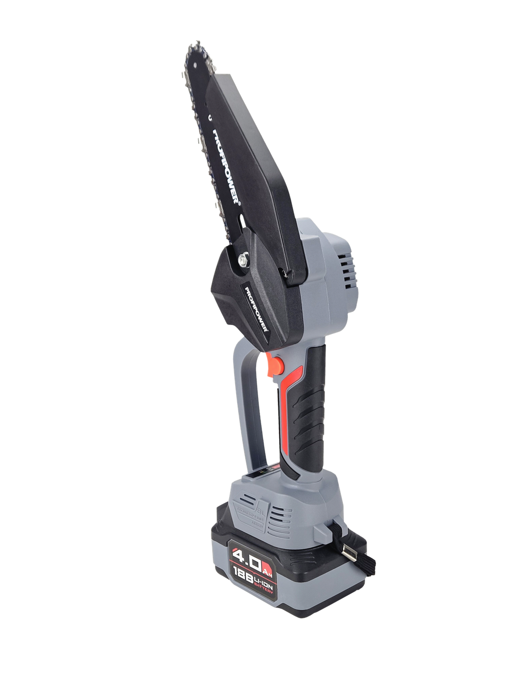 Аккумуляторная бесщеточная цепная пила PROFIPOWER MKGST-18V (18В,Li-ion-2шт, 2.0Ач, шина 6",37звеньев,2шт-цепи,0-4500 об/мин, З/У, в коробке)