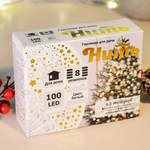 Гирлянда электрическая 9,5м, 100 ламп LED, прозрачный провод, 8 режимов, белый свет