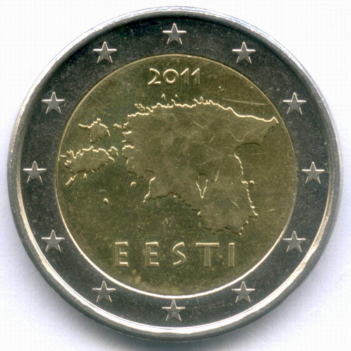 2 евро 2011 год. Эстония. Регулярный выпуск. Биметалл XF-AU