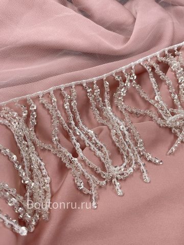 Бахрома на белой сетке серебристая бисер и пайетки