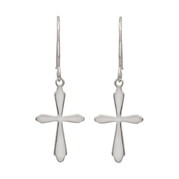 Крестик из серебра - ювелирные серьги, вид спереди