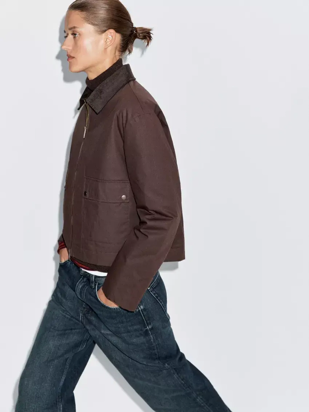 Massimo Dutti Короткая куртка с вельветовым воротником, бургунди