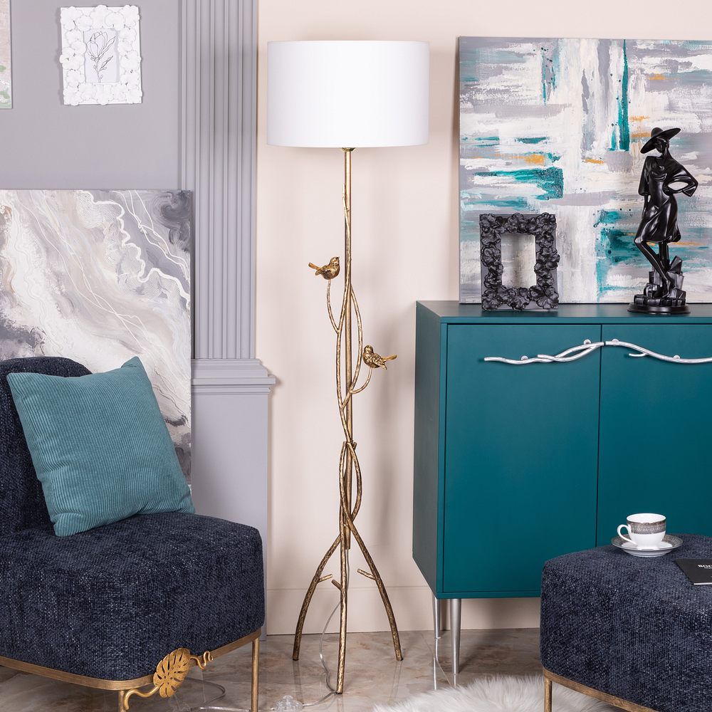 Светильник напольный торшер Терра с абажуром Винтаж-2 Белый