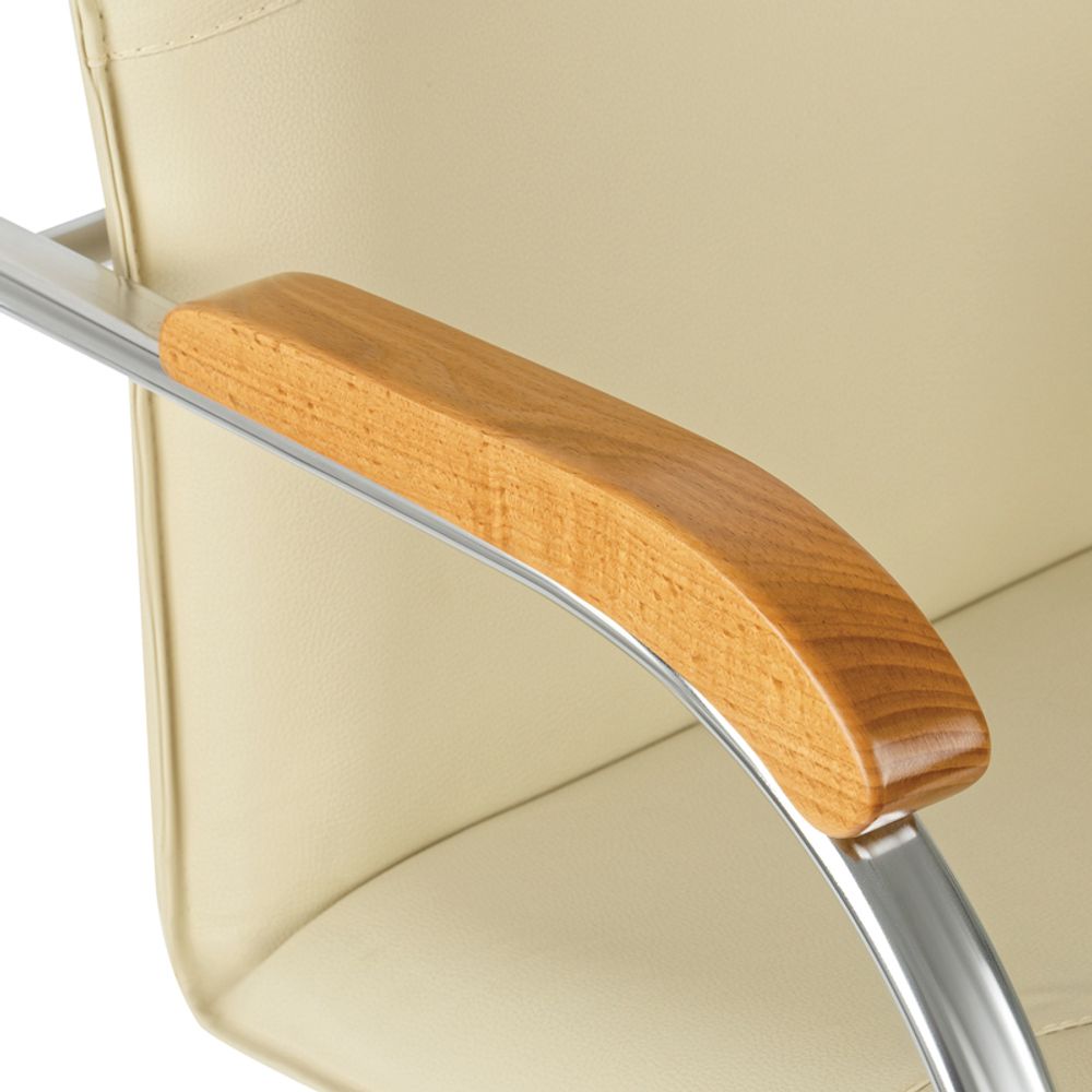 Стул Helmi HL-F03 "Самба", каркас металл хром, экокожа, бежевый, бук BOX1