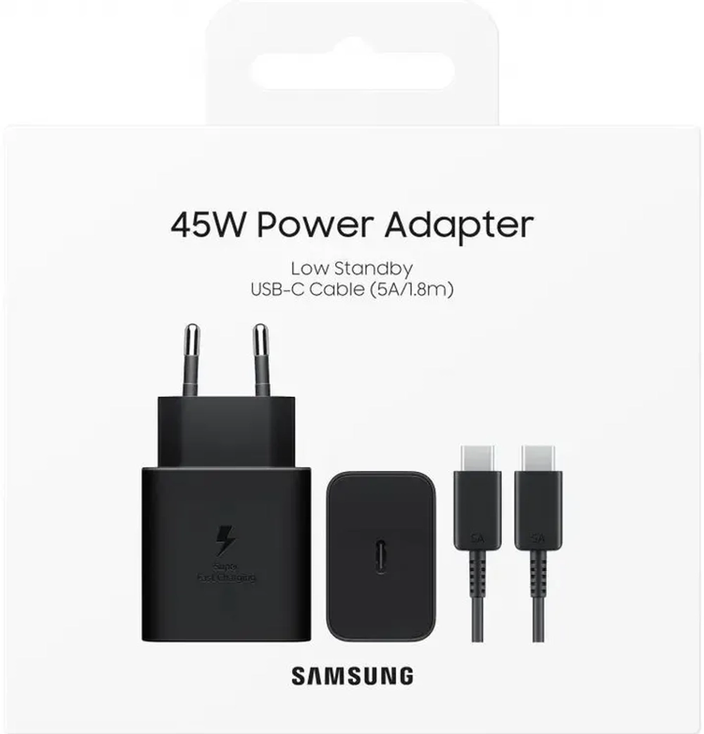 Сетевое зарядное устройство Samsung EP-T4511XBEGEU, USB-C, USB-C, 45Вт, 3A, черный
