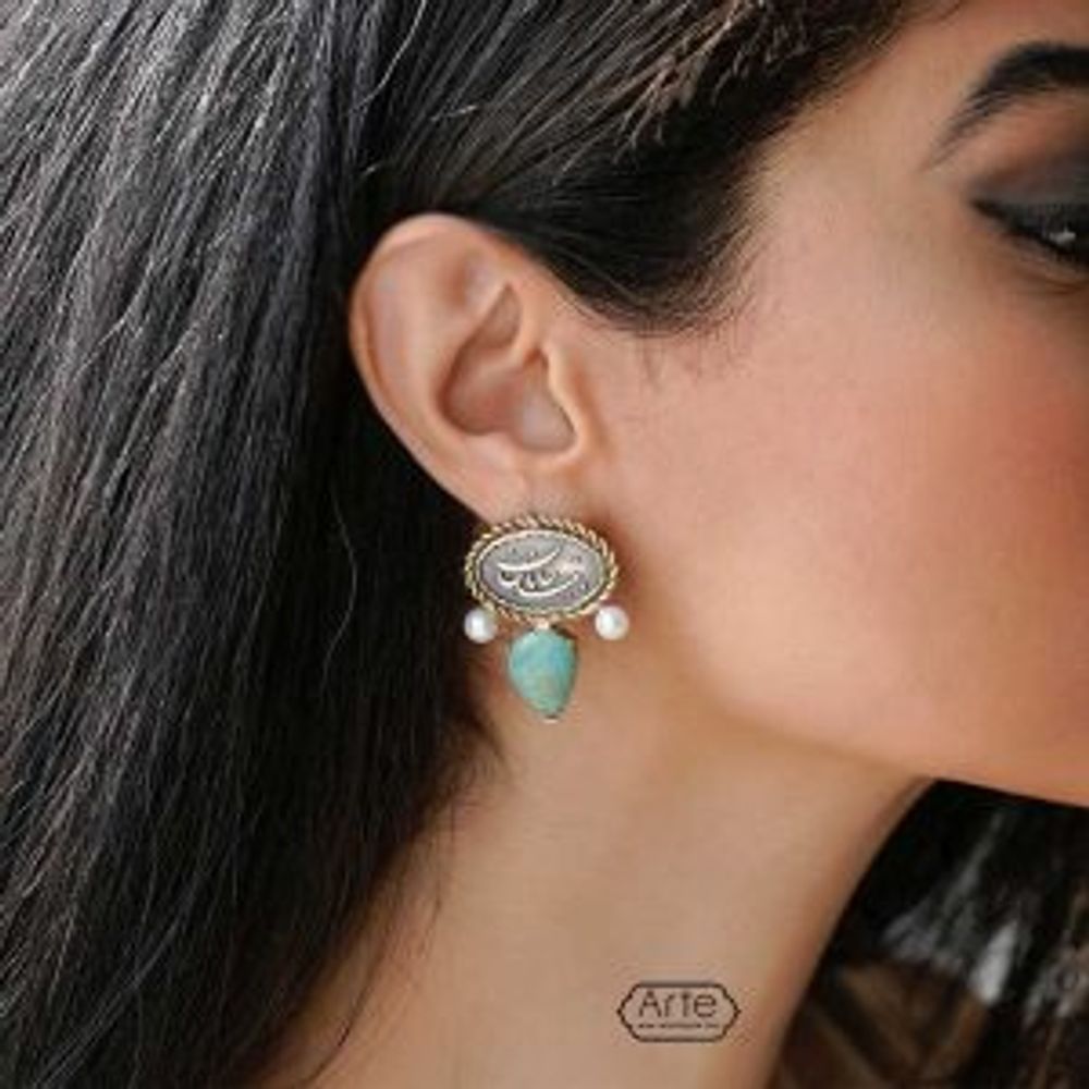 Серебряные серьги с бирюзой Arte Nameh Nanushteh 20220408 Иран