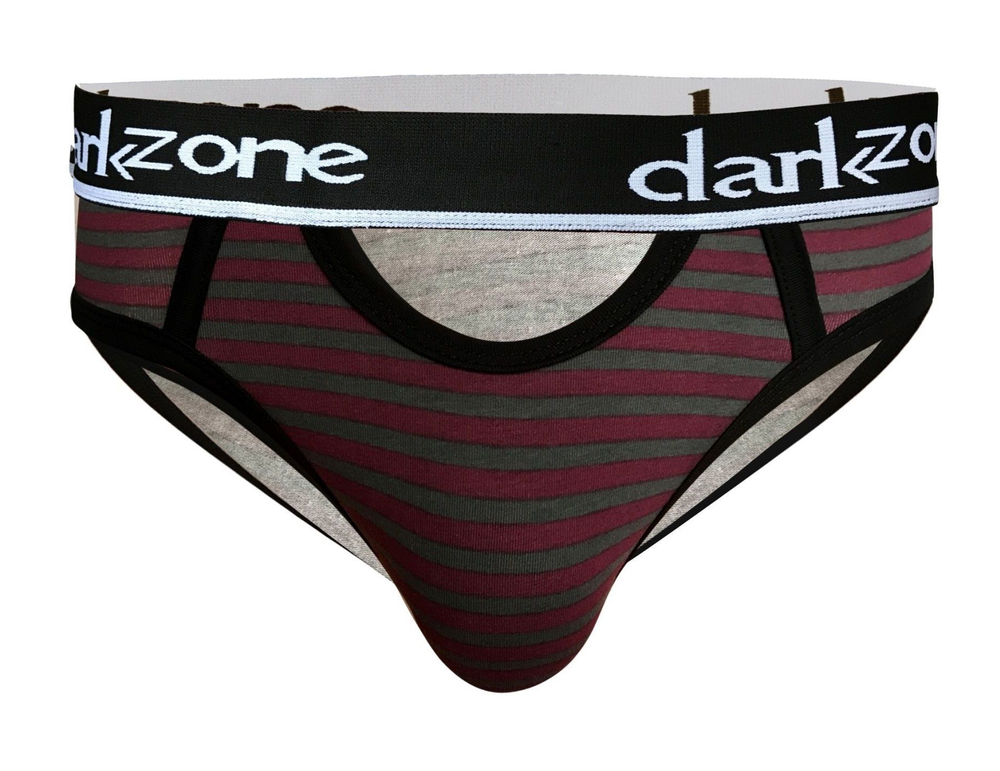 Серые мужские трусы-брифы с вырезом и полосками (Размер: M) (Цвет: серый)