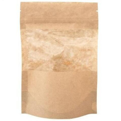 Пакет бумажный Doypack 120х185 (40+40) мм крафт с прозрачным окошком 70 мм (100/700 шт) 121-017