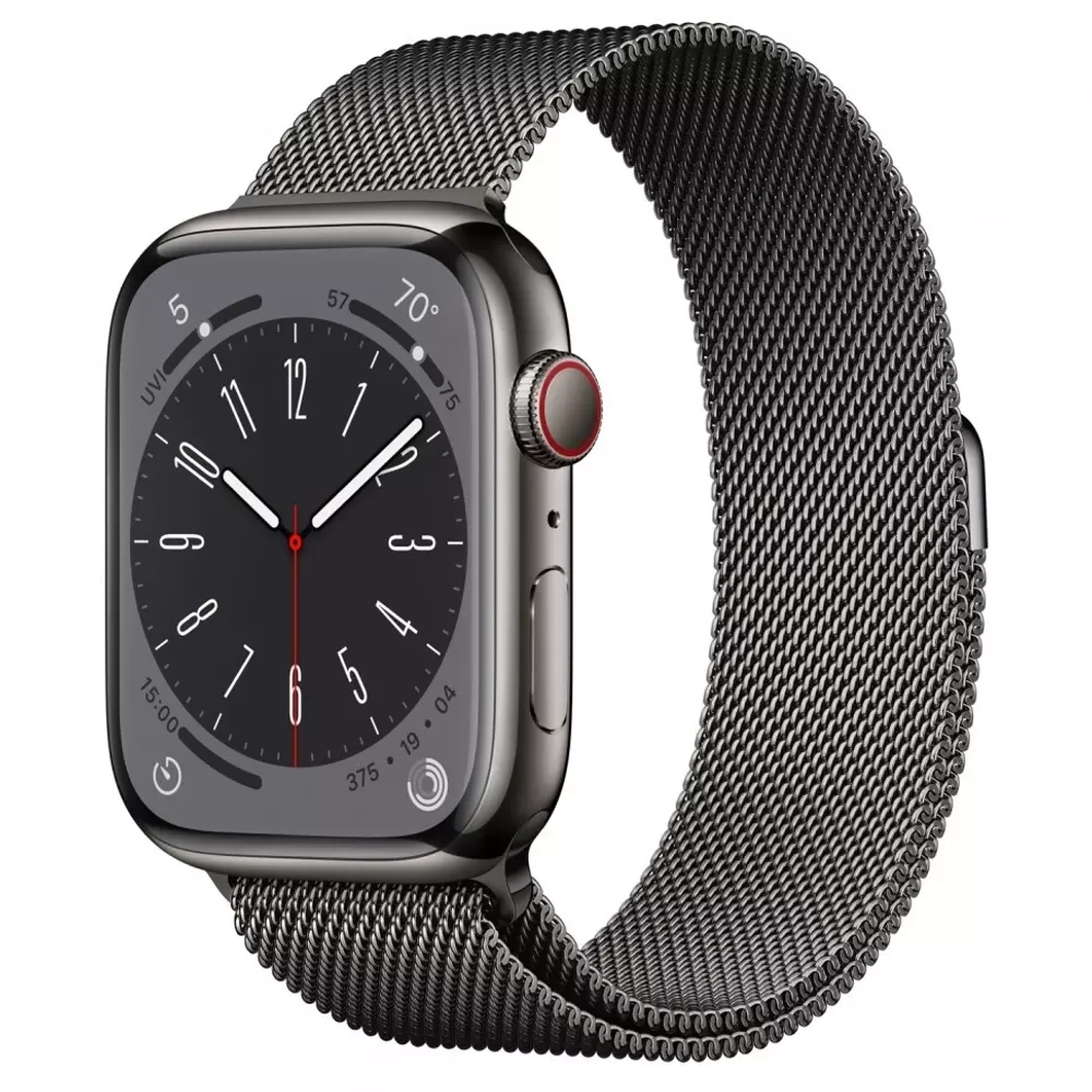 Apple Watch Series 8, 41мм, из стали цвета «графит», миланский сетчатый браслет
