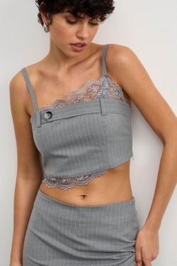 Топ в брючном стиле на бретелях в полоску темно-серого цвета